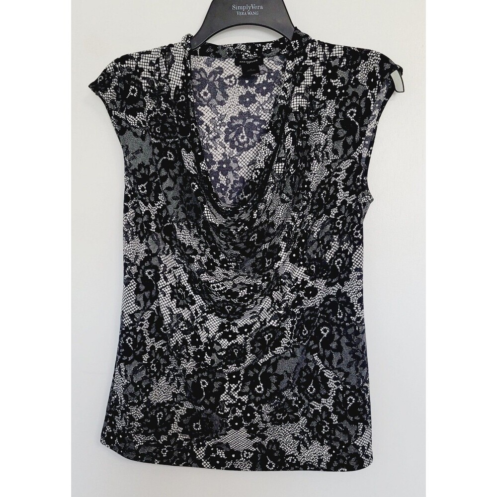Ann Taylor Faux Lace Floral Sleeveless Drape Cowl Neck Knit Top Size M Medium
